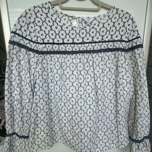 Crown & Ivy Navy and White Floral Blouse